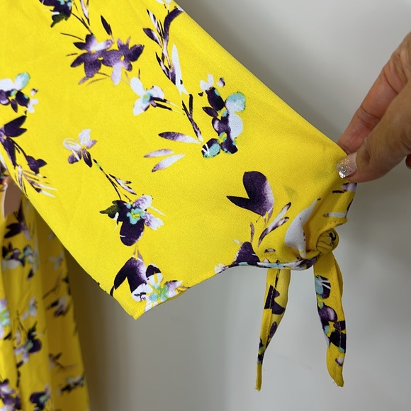 Brand new EVRI Yellow polyester dress with purple floral patterns Size 3X - Picture 4 of 9